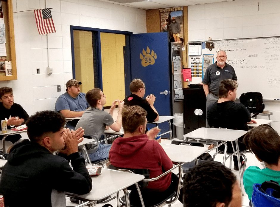 Axcet's Safety Consultant teaches William Chrisman High School (Independence, MIssouri) students about shop safety in Kansas City